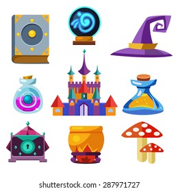 Collection vector fairy tale elements  icons   illustrations