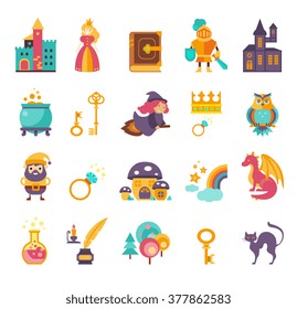 Collection of vector fairy tale elements, icons and illustrations