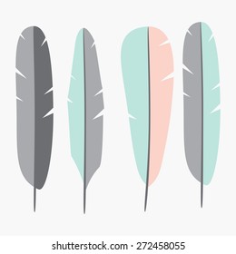 Collection of vector  feathers. Colorful illustration in flat design. Graphic elements for your design