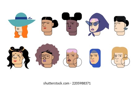 Collection of vector feminine avatars. Different age, ethnic groups and form of expression