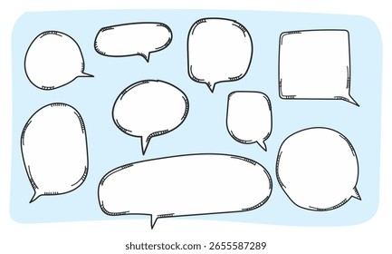 Uma coleção de arquivos vetoriais com bolhas de fala estilo doodle.