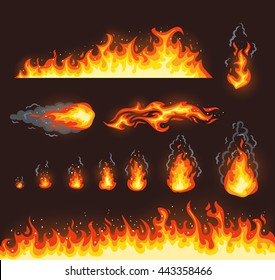 Collection of vector fire illustrations with different size