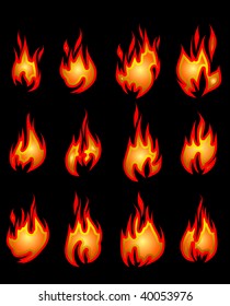 Fire Flames Set 3d Red Icons Stock Vector (Royalty Free) 154870490 ...