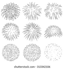 Collection of Vector Firework Rocket Explosion Sparks - Design Template Set of Effective Rocket Explosion Particle - Pyrotechnics Black Shapes