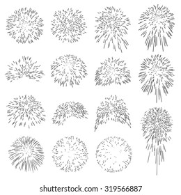 Collection of Vector Firework Rocket Explosion Sparks - Design Template Set of Effective Rocket Explosion Particle - Pyrotechnics Black Shapes