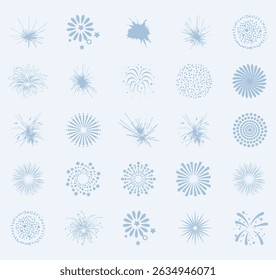 Collection of vector fireworks designs in light blue for festive celebration and decoration