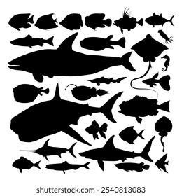 collection of vector fish ocean silhouette