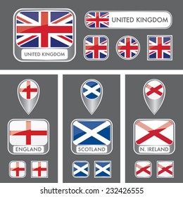 A collection of vector flag icons that includes the U.K. flag and the individual flags of the countries in the United Kingdom.