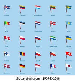 Collection of vector flags of the world. Cartoon icons for education 