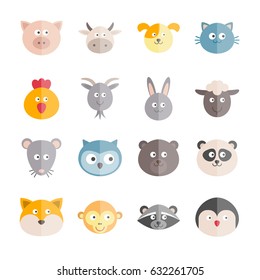 Collection of vector flat animals icons for web, print, mobile apps design