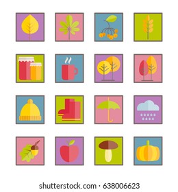 Collection of vector flat autumn icons for web, print, mobile apps design