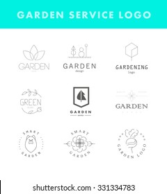 Collection of vector flat elegant logo template for gardening companies isolated on white background. Gardening service brand mark graphic sample. Tree, branch, beet, flower icon. 