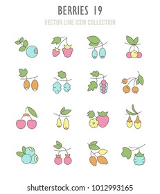 Collection vector flat icons with thin line elements. Set of modern, clean, outline signs, symbol and vector art of berries. Simple linear infographic and pictogram series for web.