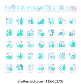 Collection of vector flat icons with thin line elements of oils. Set of clean design, and outline signs. Simple linear infographics and pictograms pack for web graphics and apps.