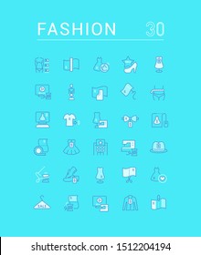 Collection of vector flat icons with thin line elements of fashion. Set of clean design and outline signs. Simple linear infographics and pictograms pack for web graphics and apps.