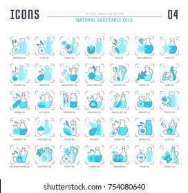 Collection of vector flat icons with thin line elements of oils. Set of clean design, and outline signs. Simple linear infographics and pictograms pack for web graphics and apps.