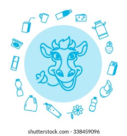 Collection of vector flat milk icons. Package symbol.