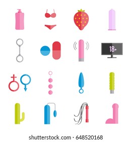 Collection of vector flat sex toys icons for web, print, mobile apps design