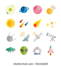 Collection of vector flat space icons. Colorful flat icons for web, mobile apps, print design