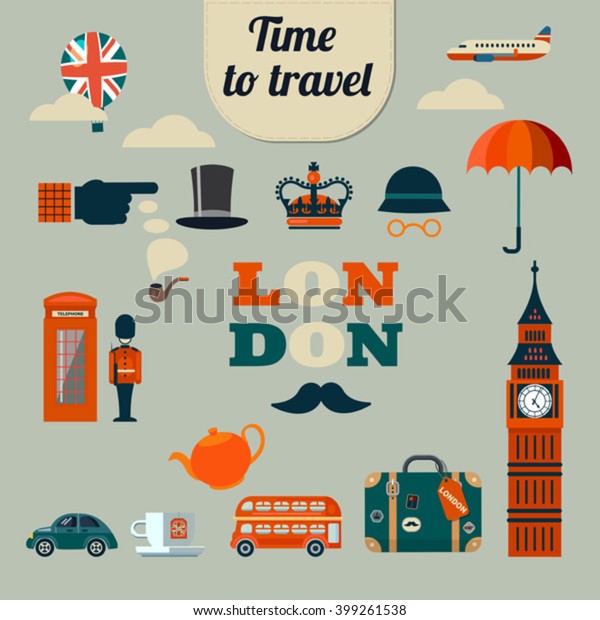 collection of vector\
flat style London\
icons