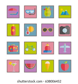 Collection of vector flat summer icons for web, print, mobile apps design