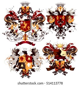 Collection of vector fleur de-lis, shields for design