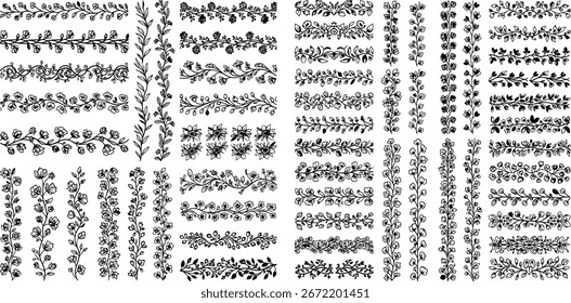 A collection of vector floral dividers and borders, hand-drawn botanical illustrations with flowers and leaves. Ideal for wedding stationery, invitation design, scrapbooking, greeting cards 