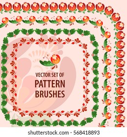 Collection of vector floral pattern brushes. Decorative frames and borders