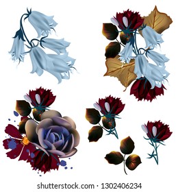 Collection of vector florals in realistic style