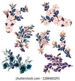 Collection of vector florals, spring styled flowers for design