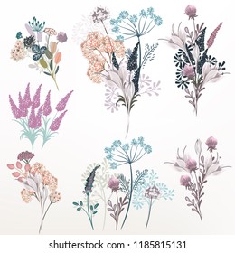 Collection of vector flower composition for design