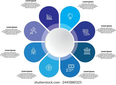 Colección de Plantillas infográficas de flores de Vector para presentaciones, publicidad, diseños, informes anuales. 8 opciones, pasos, piezas