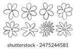 Collection of vector flowers hand drawn isolated on white background. Vector flowers in the style of doodle.