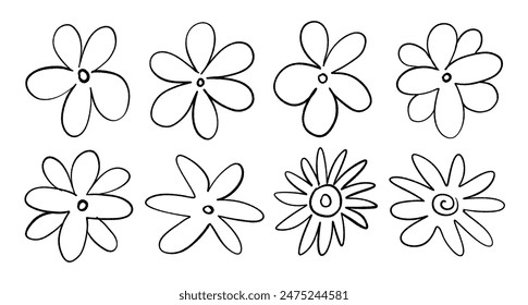 Collection of vector flowers hand drawn isolated on white background. Vector flowers in the style of doodle.