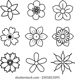 Collection of vector flowers hand drawn isolated on white background. Vector flowers in the style of doodle.