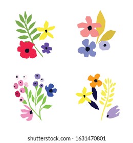 Collection of vector flowers on white background. Vector bouquets. Simple design. Nature illustration.