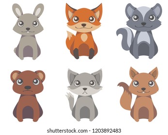 Collection of vector forest wild animal illustrations