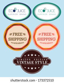 Collection vector free shipping labels, eco juice, vintage retro set