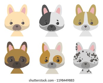 Collection of vector French Bulldog dog illustrations