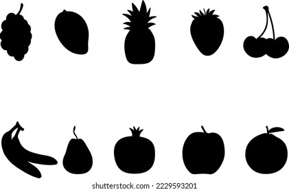 Collection of vector fruits  silhouette. 