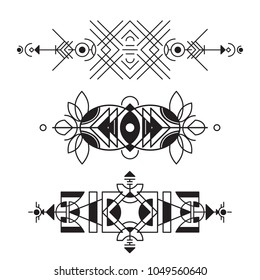 Collection vector geometric line art design elements. Ethnic style.