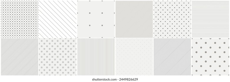 Collection of vector geometric seamless minimalistic patterns. Simple dotted and striped textures - repeatable unusual backgrounds. Monochrome design