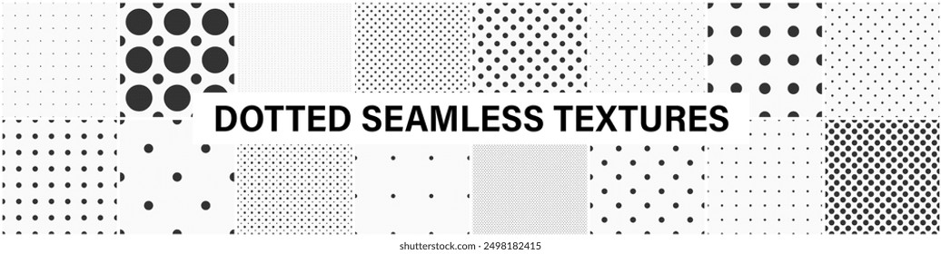 Collection of vector geometric seamless minimalistic black and white patterns. Simple dotted and circles textures - repeatable unusual backgrounds. Monochrome design