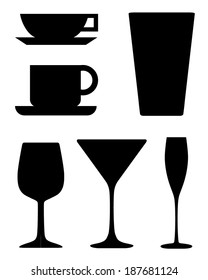 A collection of vector glasses, mugs and cups
