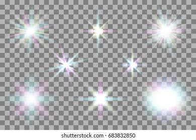 Collection of vector glowing light effect isolated on transparent background.