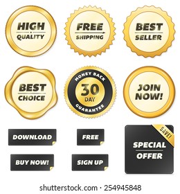 Collection of vector gold labels. File format is EPS10.