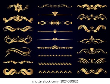 Collection of vector gold vintage decorative elements for page decoration