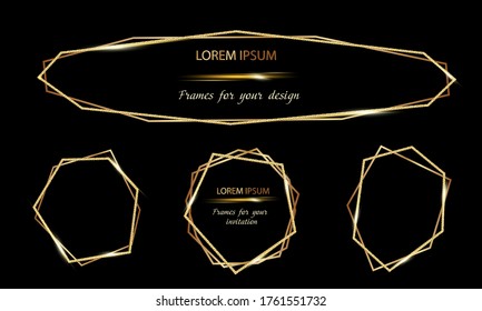 Collection of vector golden frames for your design with transparent light effects. Abstract elements isolated on background
