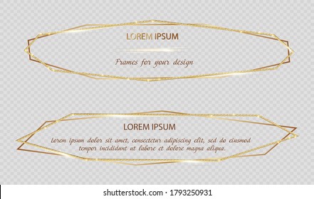  Collection of vector golden frames for your design with transparent light effects. Abstract elements isolated on background