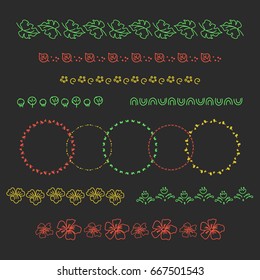 Collection of vector graphic borders and circle frames. Geometric and plant motifs